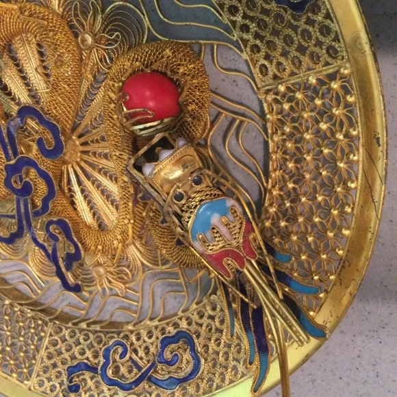 Dragon Filigree Cloisonne 3D Asian Decor Gold w Color ! - Picture 13 of 16
